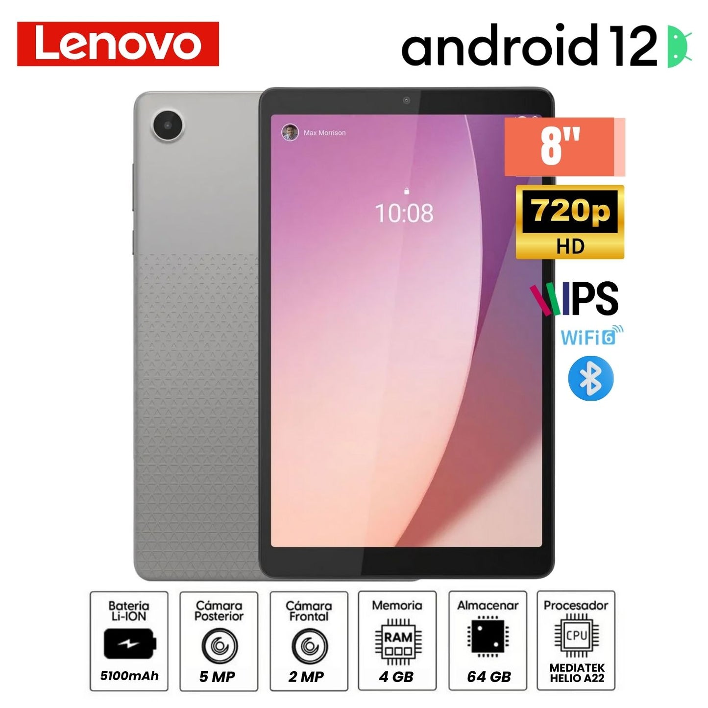 Tablet Lenovo Tab M8 4ta Gen 4GB RAM 64GB SSD TB300FU Folio Case con Chip