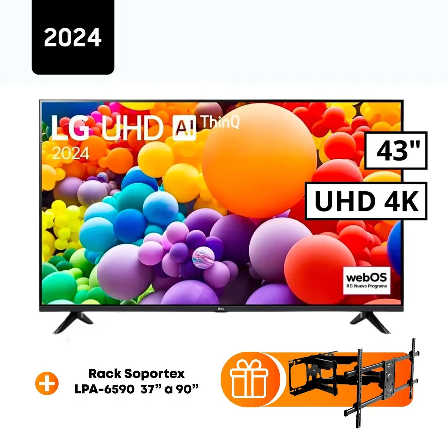 Televisor LG 43" UHD 4K Smart TV con THINQ AI 43UT7300PSA +Rack