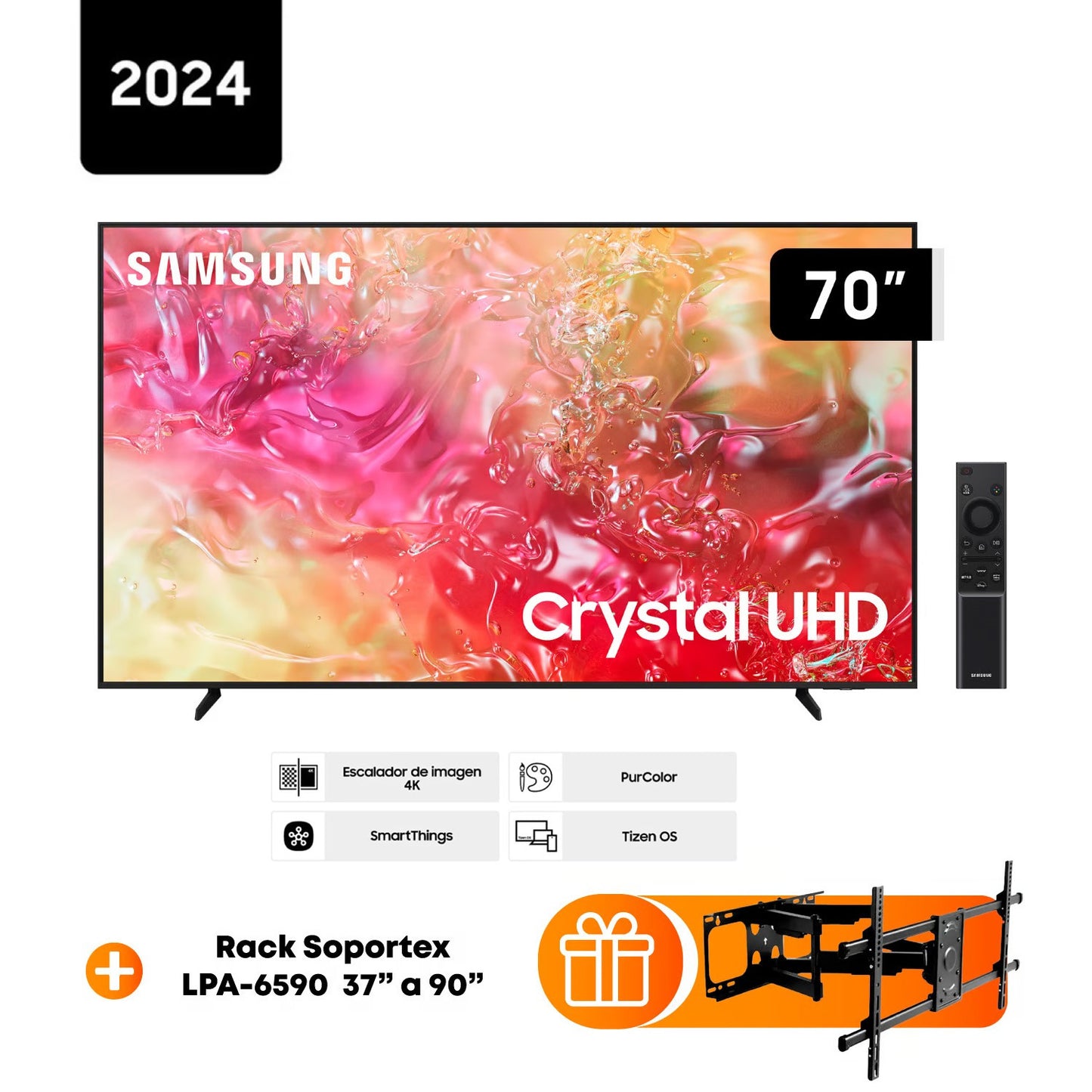Televisor Samsung 70 Pulg Crystal Smart TV Tizen UHD 4K UN70DU7000GXPE + Rack
