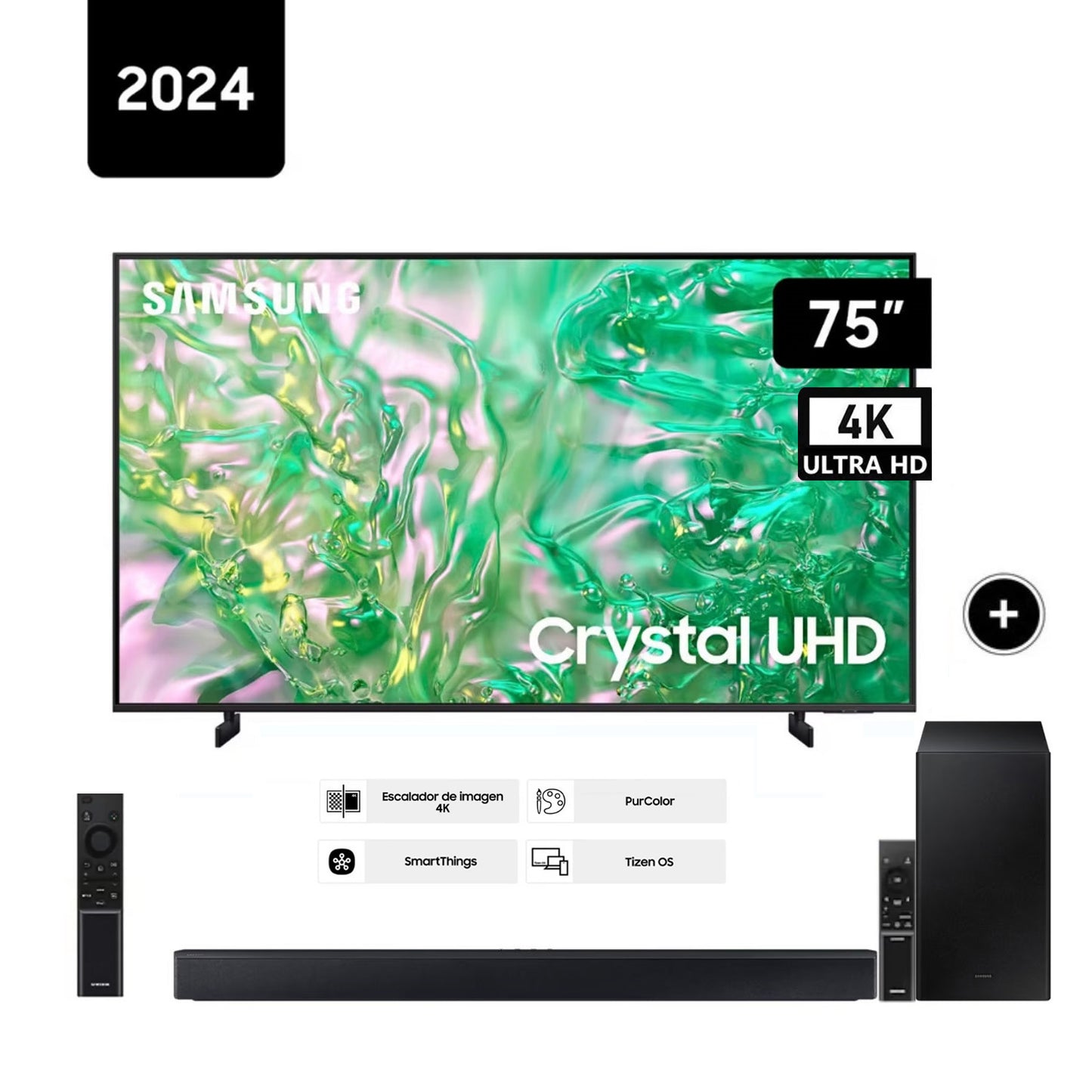 Televisor Samsung 75 Pulg Crystal Smart TV Tizen OS UN75DU8000GXPE + HW-C450