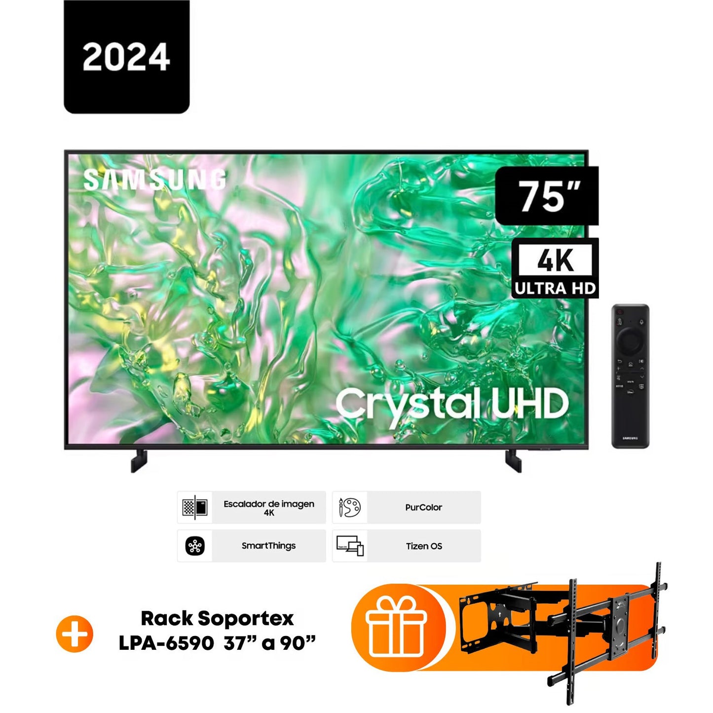 Televisor Samsung 75 Pulg Crystal Smart TV Tizen OS UN75DU8000GXPE + Rack