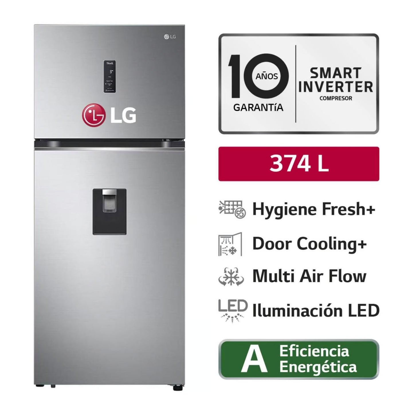 Refrigeradora LG GT37SGP 374L Hygiene Fresh Top Mount Plateada