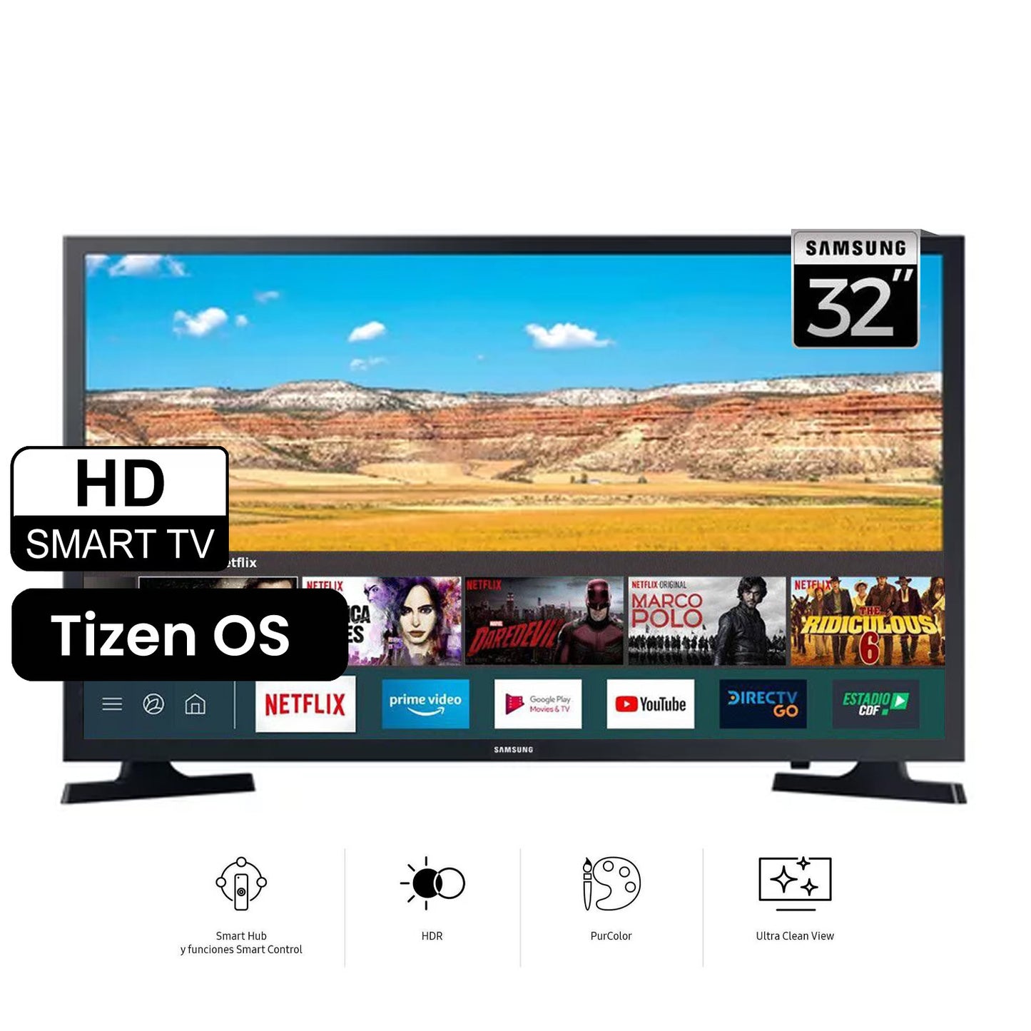 Televisor Samsung 32" LED SMART HD Negro UN32T4202AG + Rack