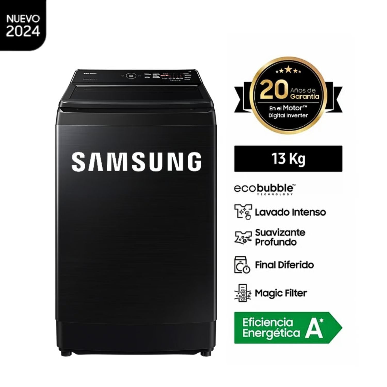 Lavadora Samsung 13Kg Carga Superior Ecobubble WA13CG5441BV - Negro