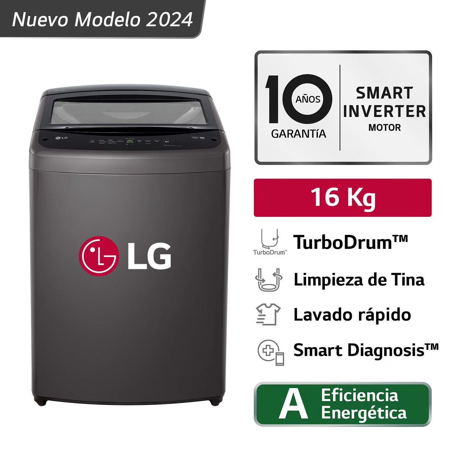 Lavadora LG WT16BVTB 16 Kg TurboDrum Carga Superior - Negro