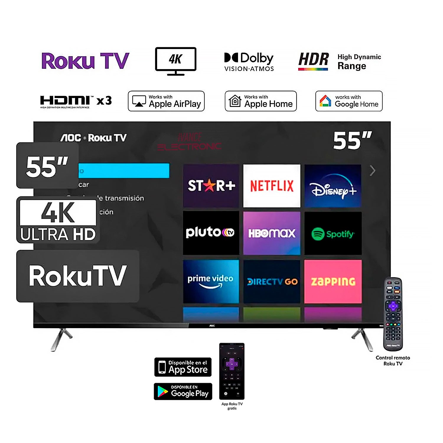 Televisor AOC Led 55 UHD 4K SMART TV 55U6295