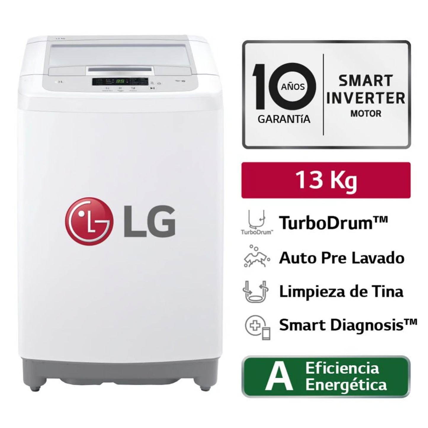 Lavadora LG 13 Kg  WT13WPBK Carga Superior Smart Motion con TurboDrum