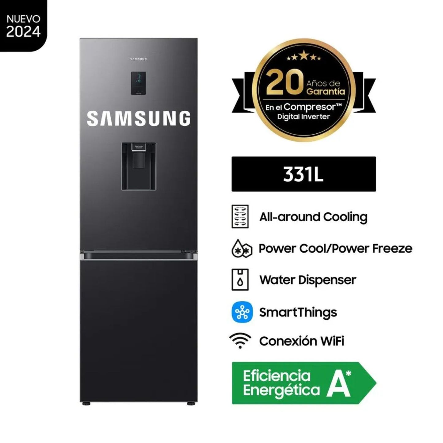 Refrigeradora Samsung Bottom Freezer 331L RB34C652EB1 - Negro