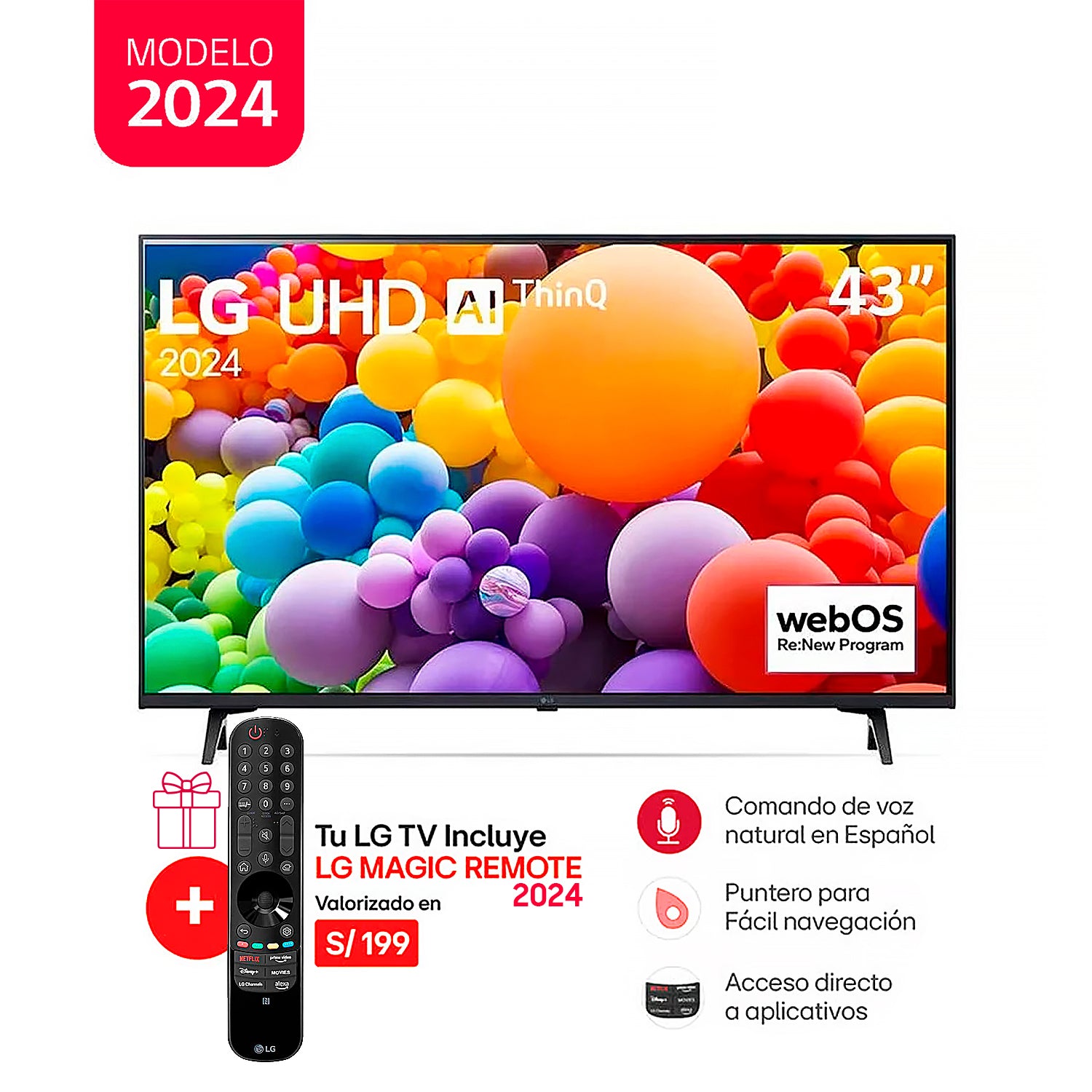 TELEVISOR LG 43" UHD 4K SMART TV con THINQ AI 43UT7300PSA + (CONTROL INTELIGENTE MAGIC 2024)