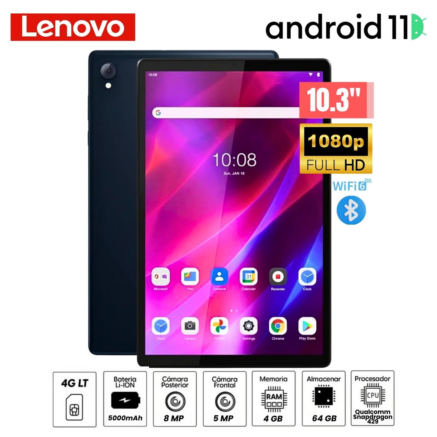 Tablet Lenovo Tab K10 TB-X6C6X 10.3"FHD Media Tek Helio P22T 4GB RAM 64GB SSD Android 11