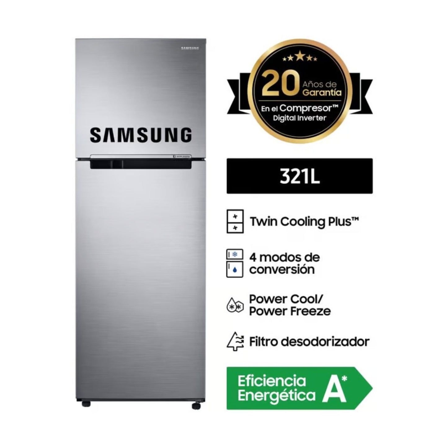 Refrigeradora Samsung 321 Lt Top Freezer Twin Cooling No Frost RT32K5030S8