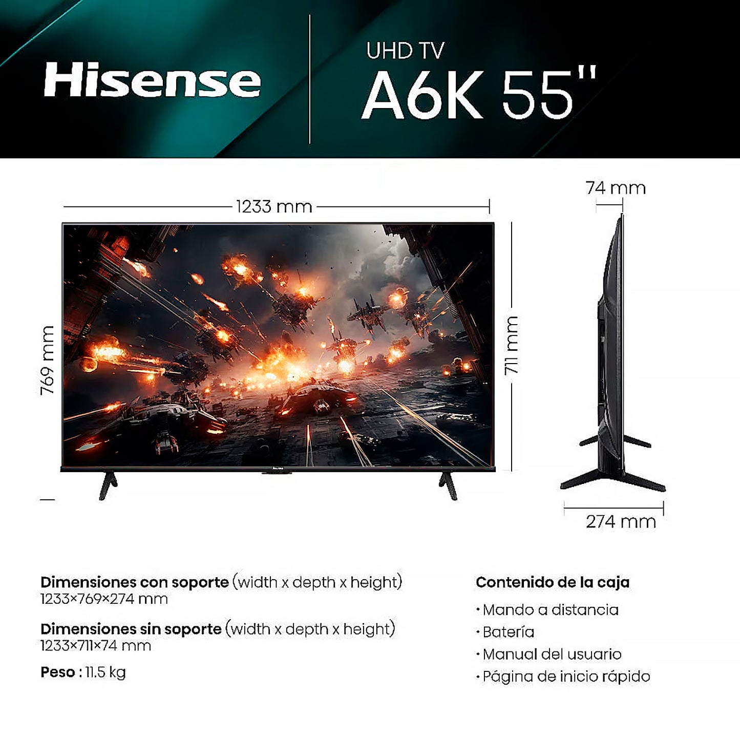 Televisor HISENSE 55” UHD 4K 55A6K Smart TV Alexa Integrado