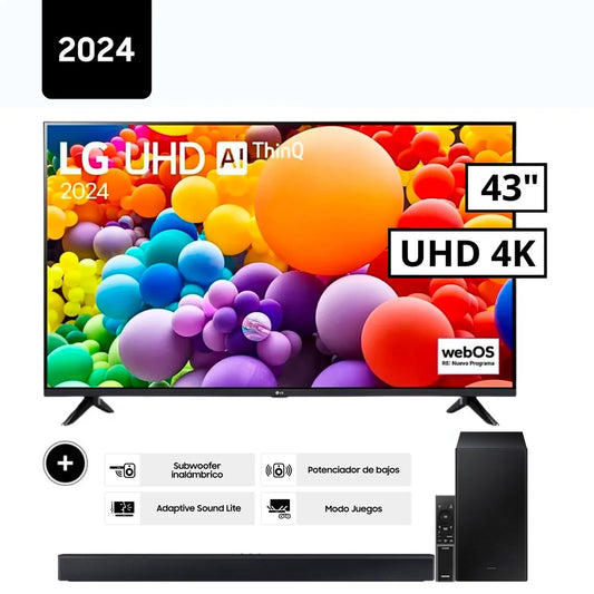 Televisor LG 43" UHD 4K Smart TV con THINQ AI 43UT7300PSA + HW-C450