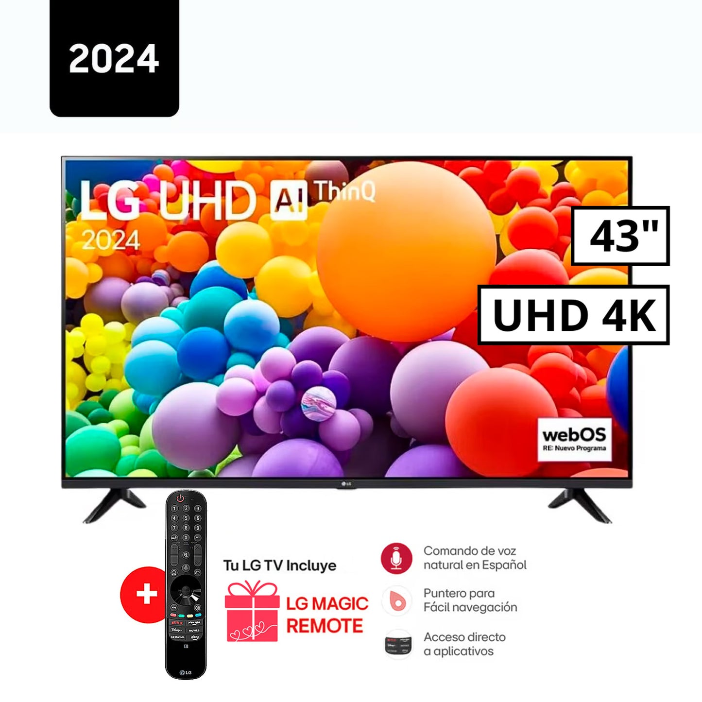Televisor LG 43" UHD 4K Smart TV con THINQ AI 43UT7300PSA + Control Inteligente Magic