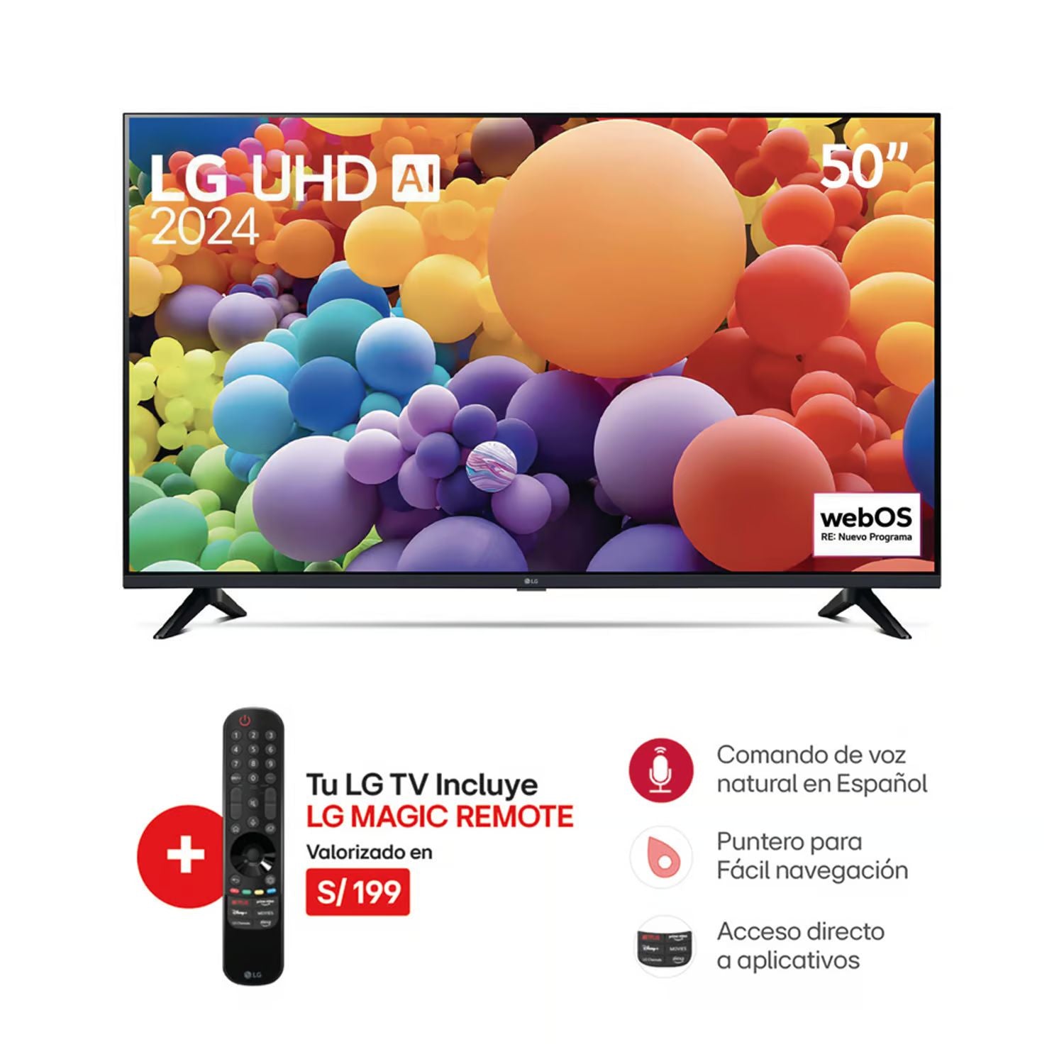 Televisor LG 50 Pulg. LED Smart TV 4K UHD con ThinQ AI 50UT7300PSA l Control Magic