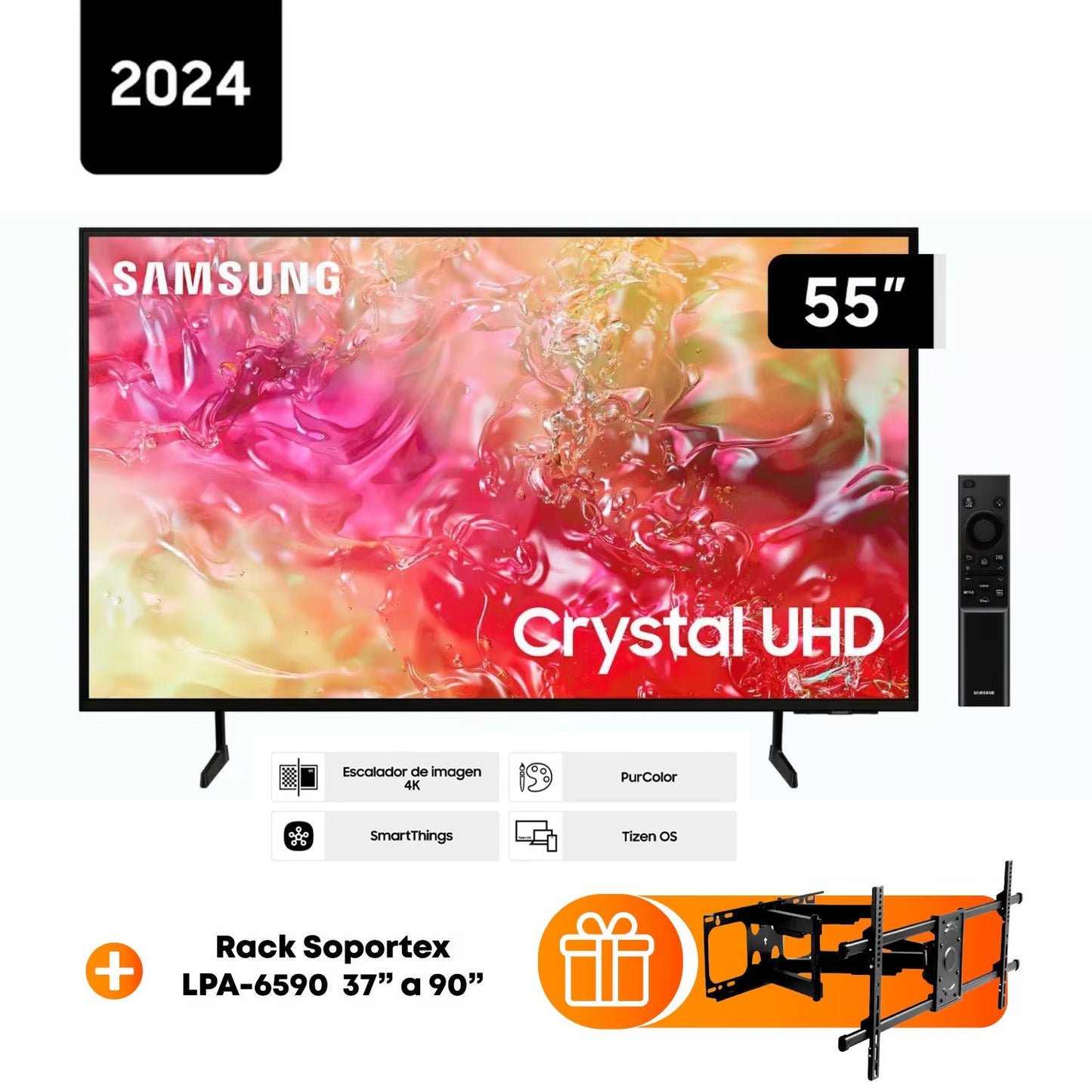 Televisor Samsung 55 Pulg Crystal Smart TV Tizen UHD 4K UN55DU7000GXPE + Rack