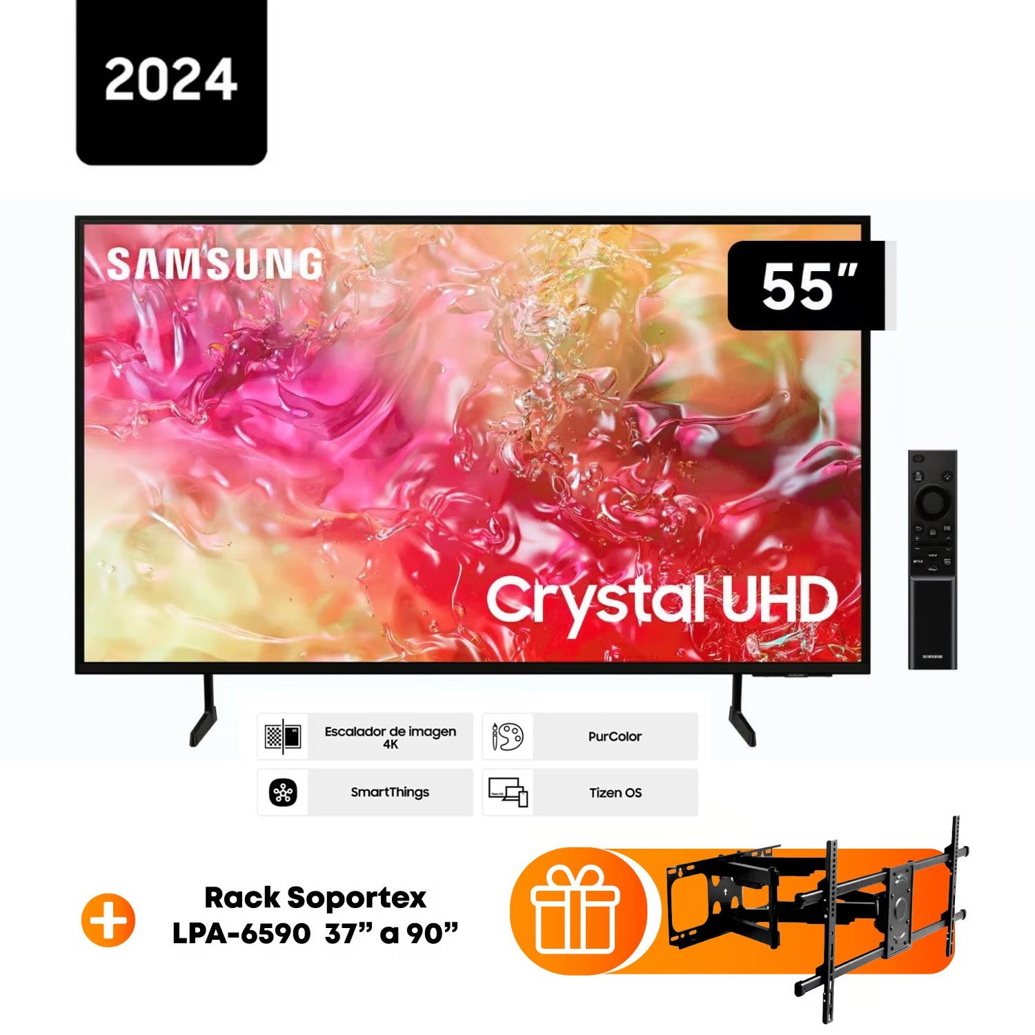 Televisor Samsung 55 Pulg Crystal Smart TV Tizen UHD 4K UN55DU7000GXPE + Rack
