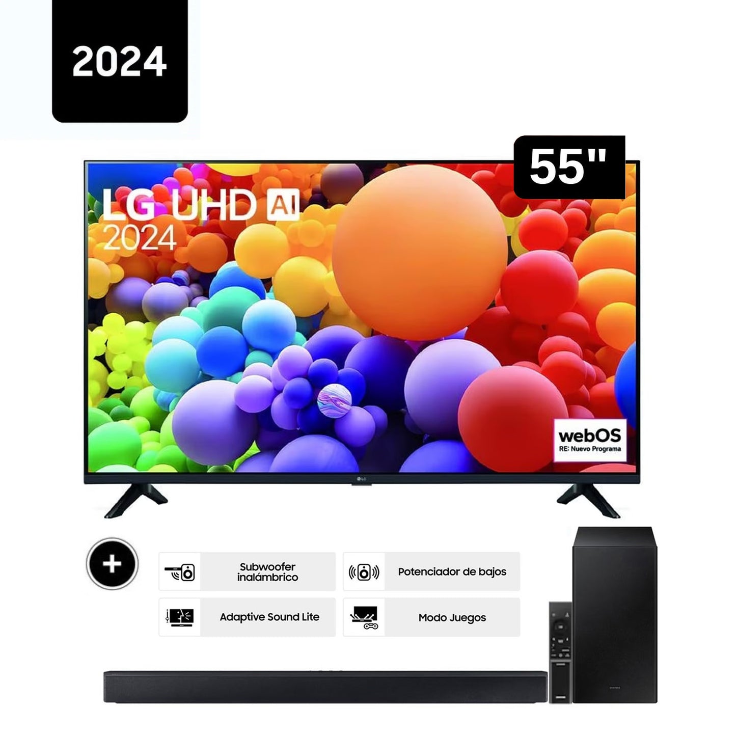 Televisor LG 55 Pulg LED Smart TV UHD 4K con ThinQ AI 55UT7300PSA + HW-C450