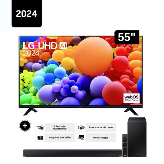 Televisor LG 55 Pulg LED Smart TV UHD 4K con ThinQ AI 55UT7300PSA + HW-C450