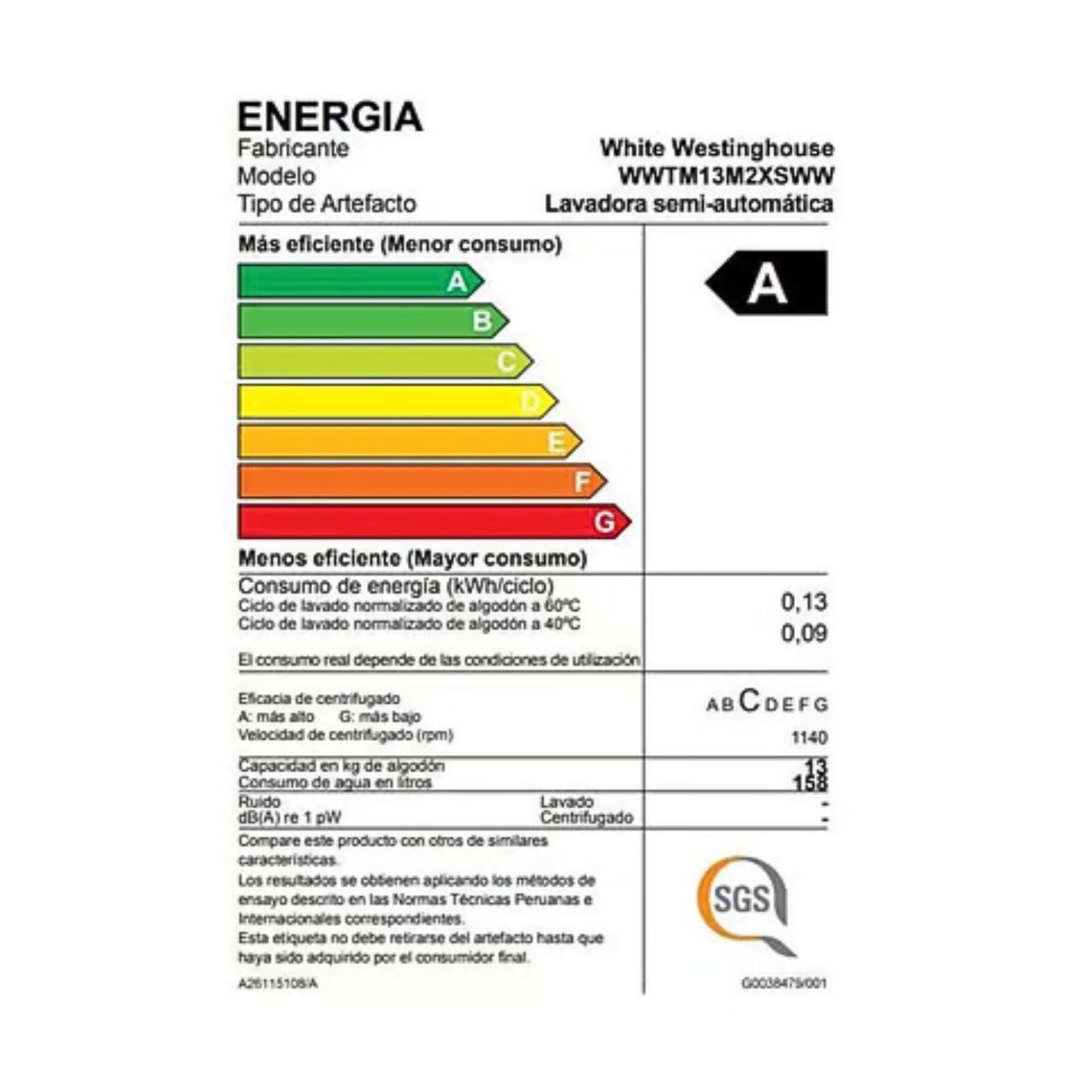 Lavadora Electrolux Semiautomática Westinghouse 13KG WWTM13M2XSWW