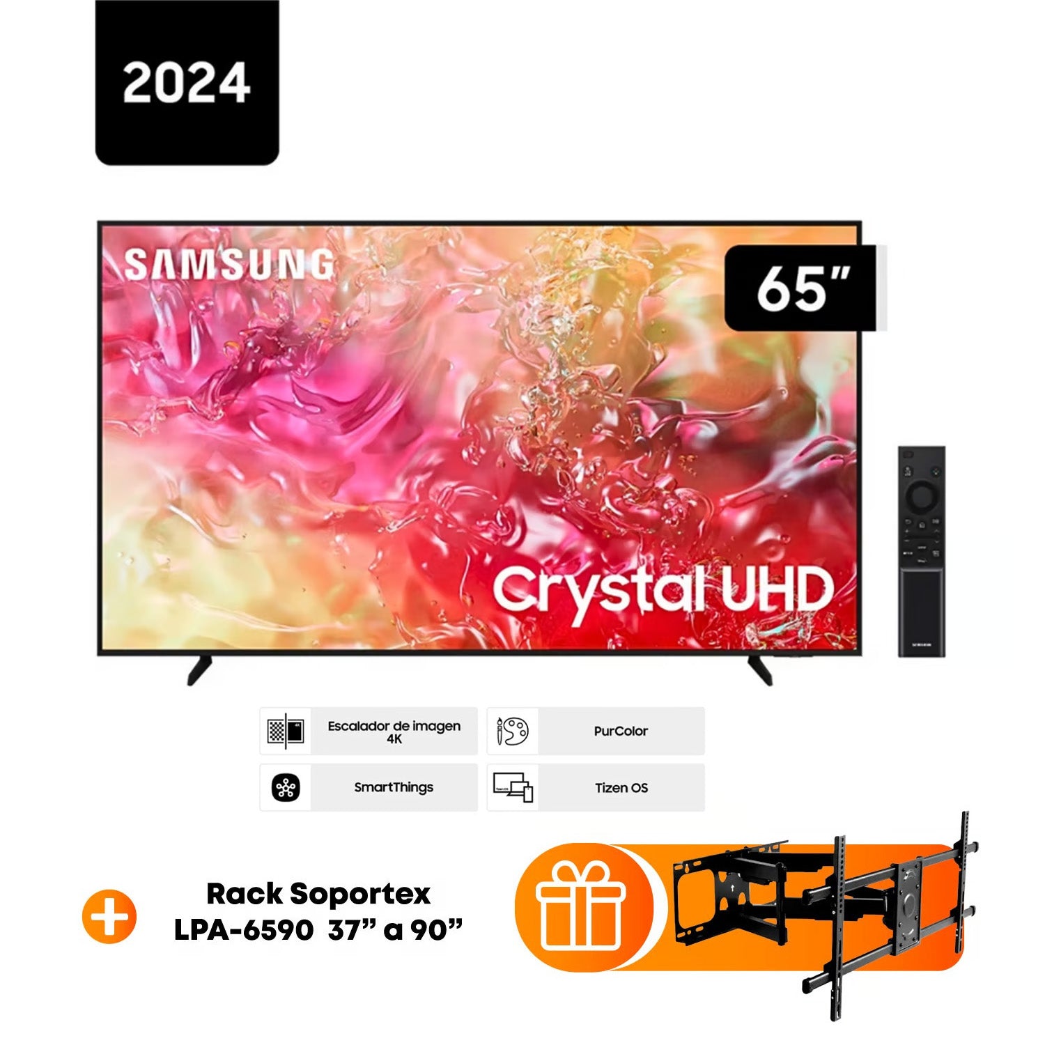 Televisor Samsung 65 Pulg Crystal Smart TV Tizen UHD 4K UN65DU7000GXPE + Rack