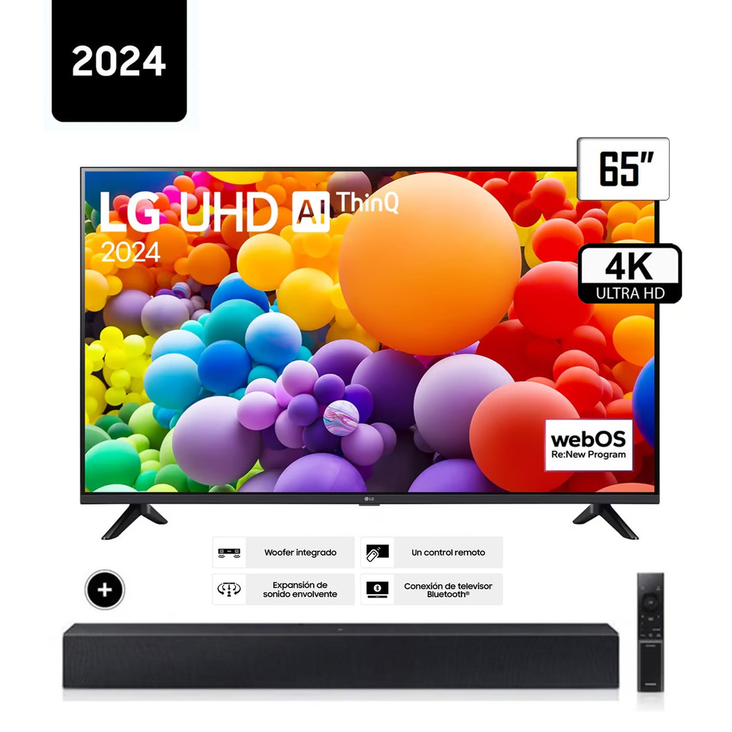Televisor LG 65 Pulg LED Smart TV 4K UHD con Thinq AI 65UT7300PSA + HW-C400