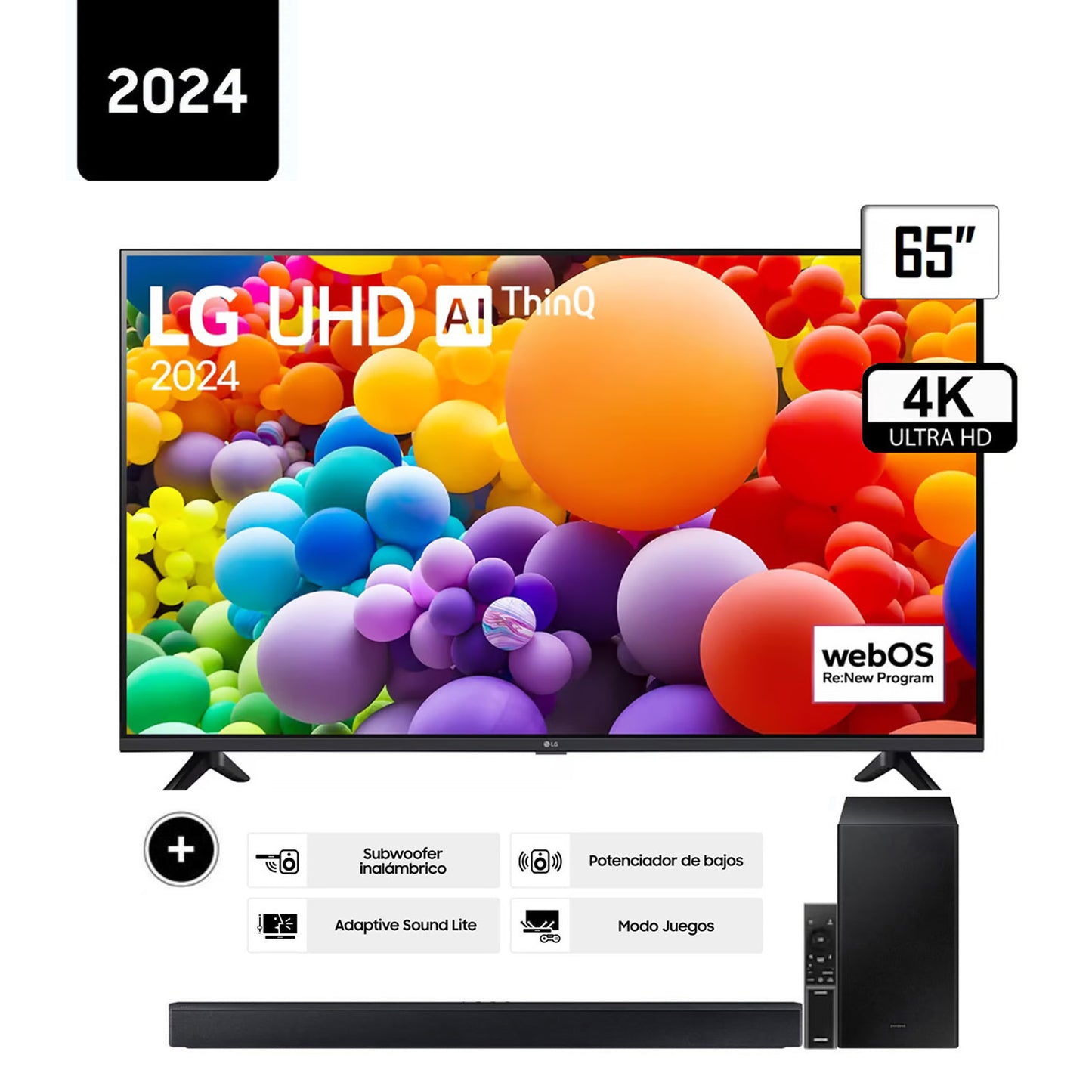 Televisor LG 65 Pulg LED Smart TV 4K UHD con Thinq AI 65UT7300PSA + HW-C450
