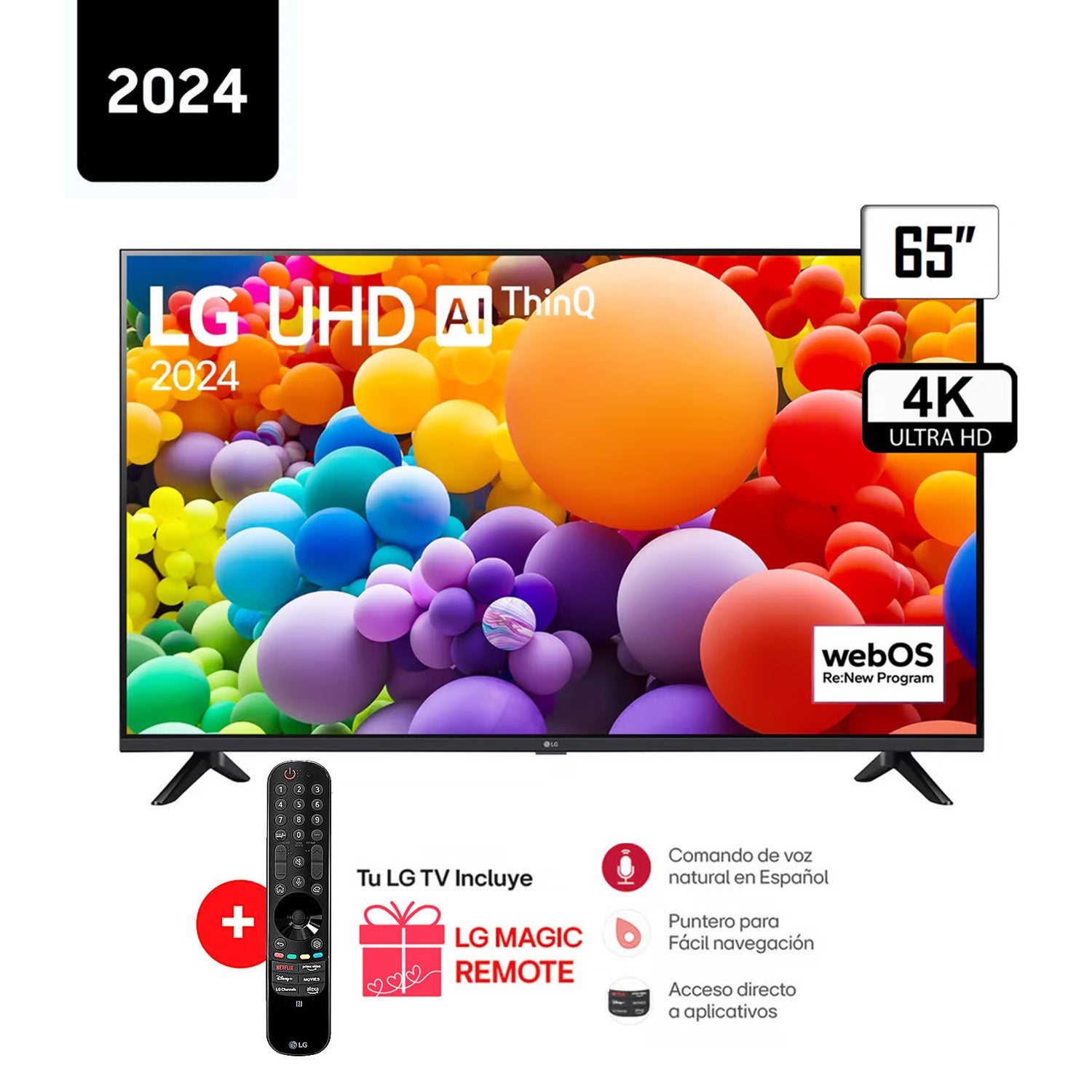 Televisor LG 65 Pulg LED Smart TV 4K UHD con Thinq AI 65UT7300PSA + Control Magic