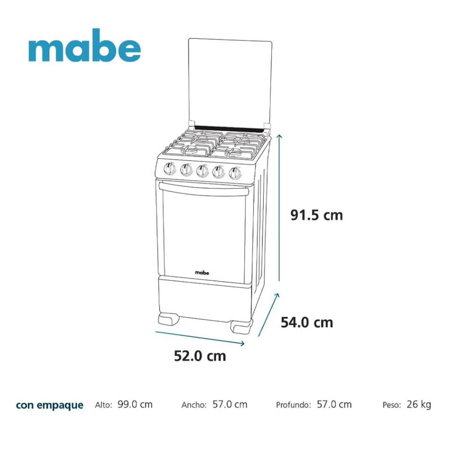 Cocina a Gas Mabe 4 Quemadores TX5110P1 Inox