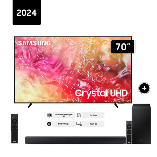Televisor Samsung 70 Pulg Crystal Smart TV Tizen UHD 4K UN70DU7000GXPE + HW-C450