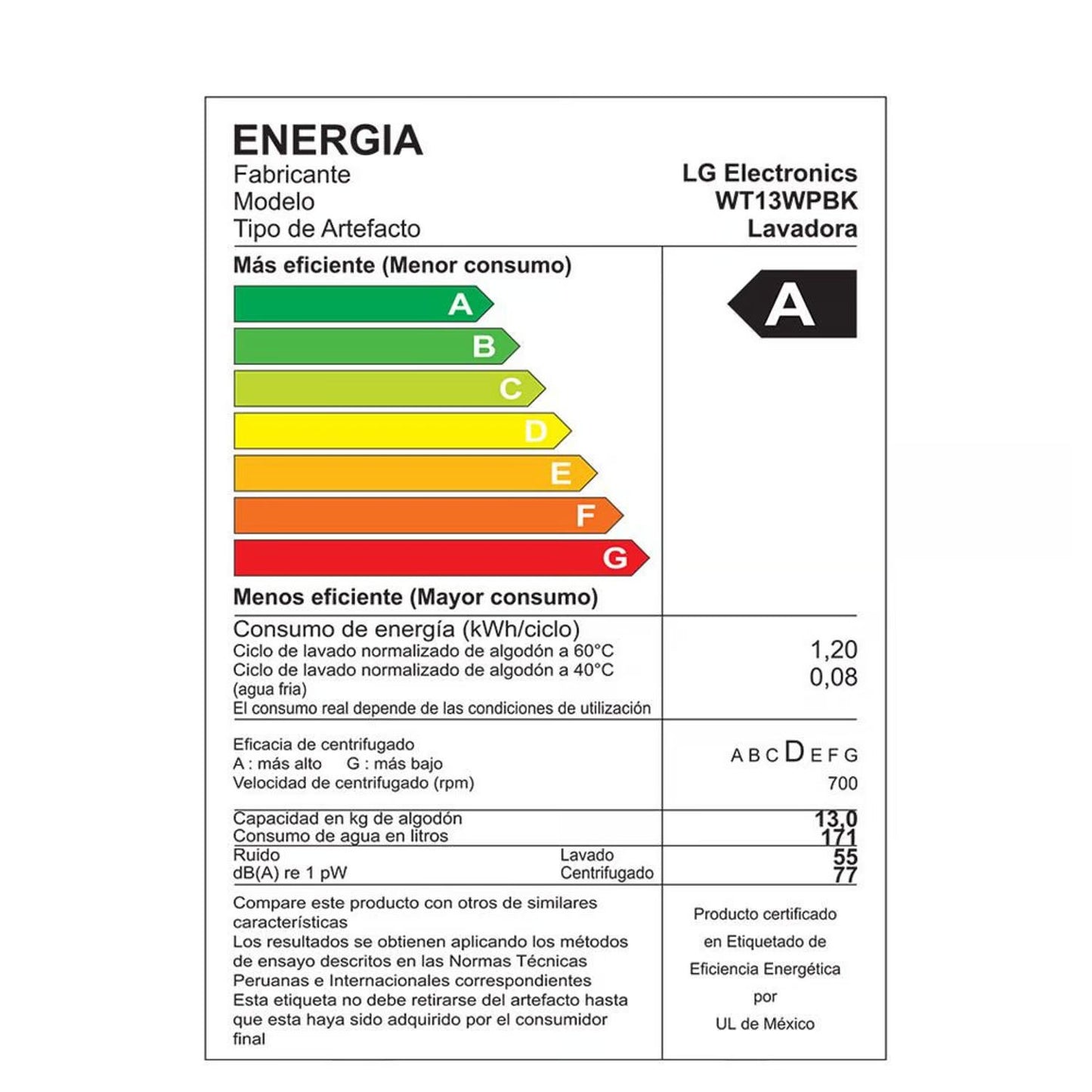 Lavadora LG 13 Kg  WT13WPBK Carga Superior Smart Motion con TurboDrum