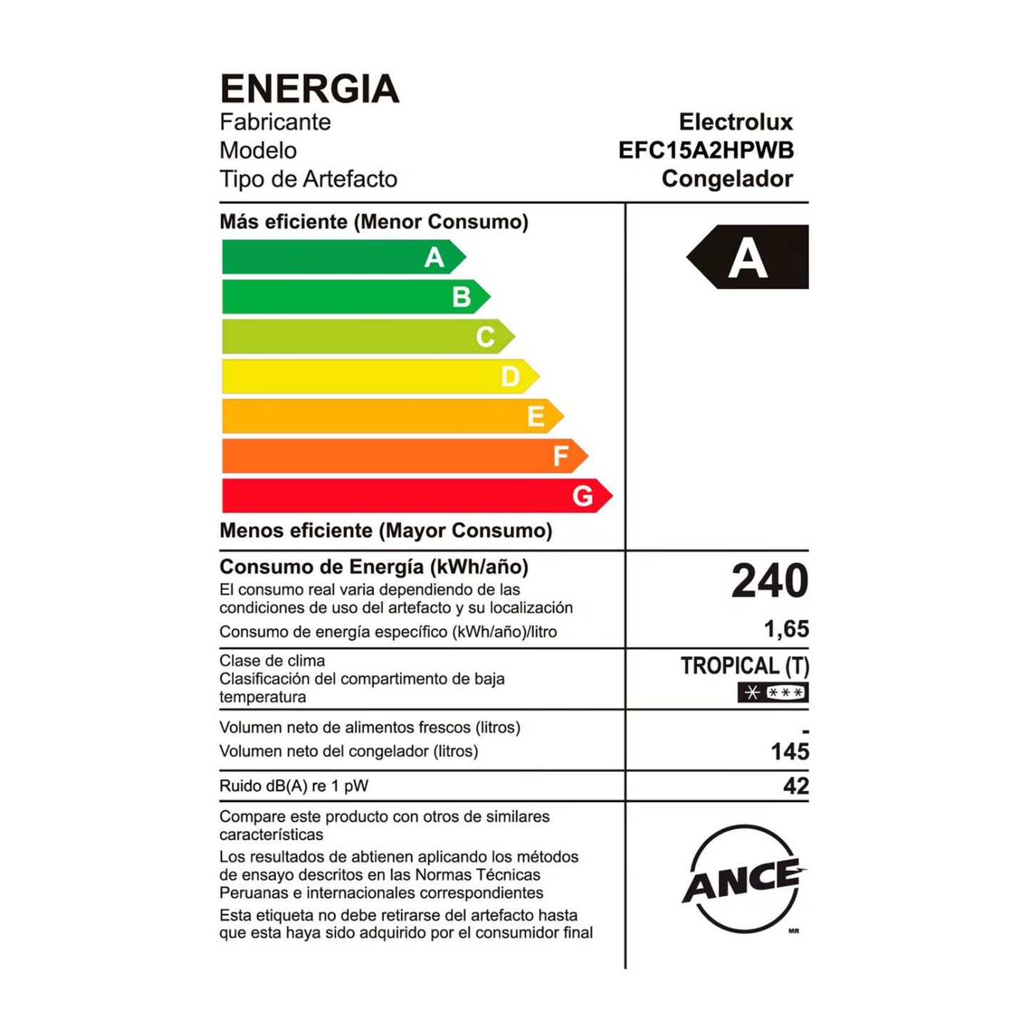 Congeladora Electrolux 145 Lts Ultra Fast Freezing EFC15A2HPWB - Blanco