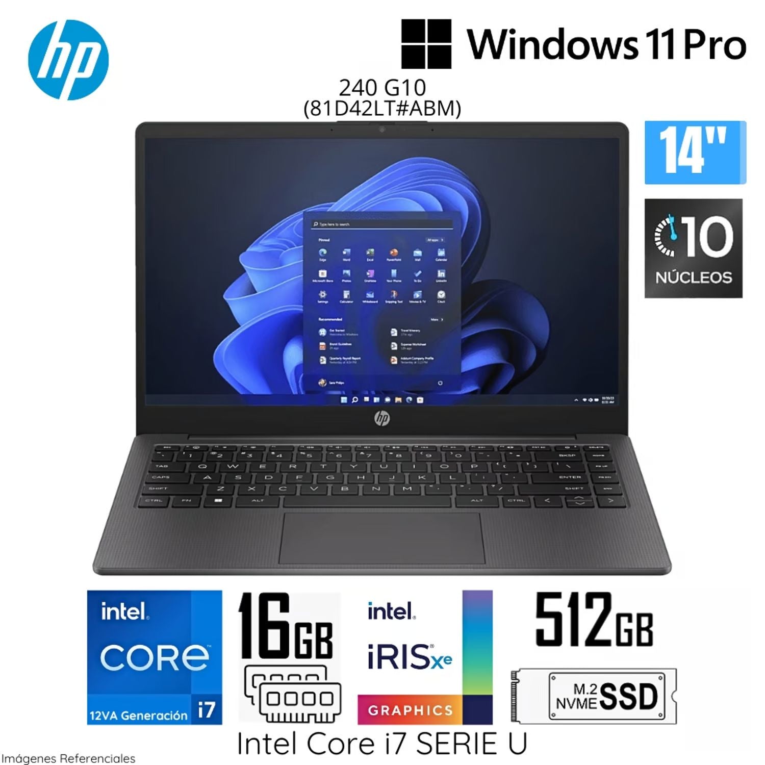 Laptop HP 240 G10 Intel Core i7-1355U 16GB RAM 512GB SSD 14" HD Windows 11 Pro (81D42LT#ABM)