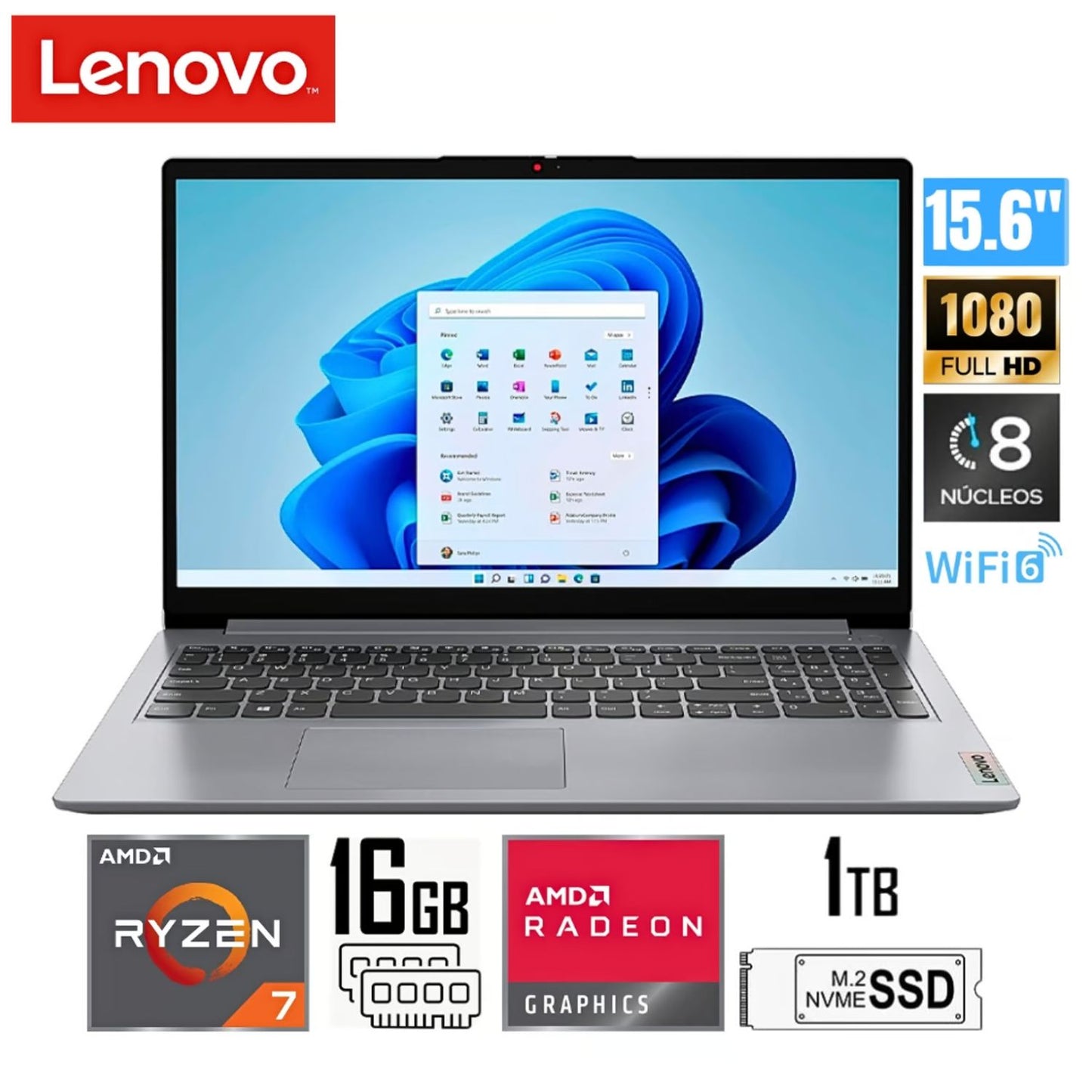 Laptop Lenovo IdeaPad 1 15ALC7 AMD Ryzen 7 5700U 16GB RAM 1TB SSD Windows 11 82R400BELM