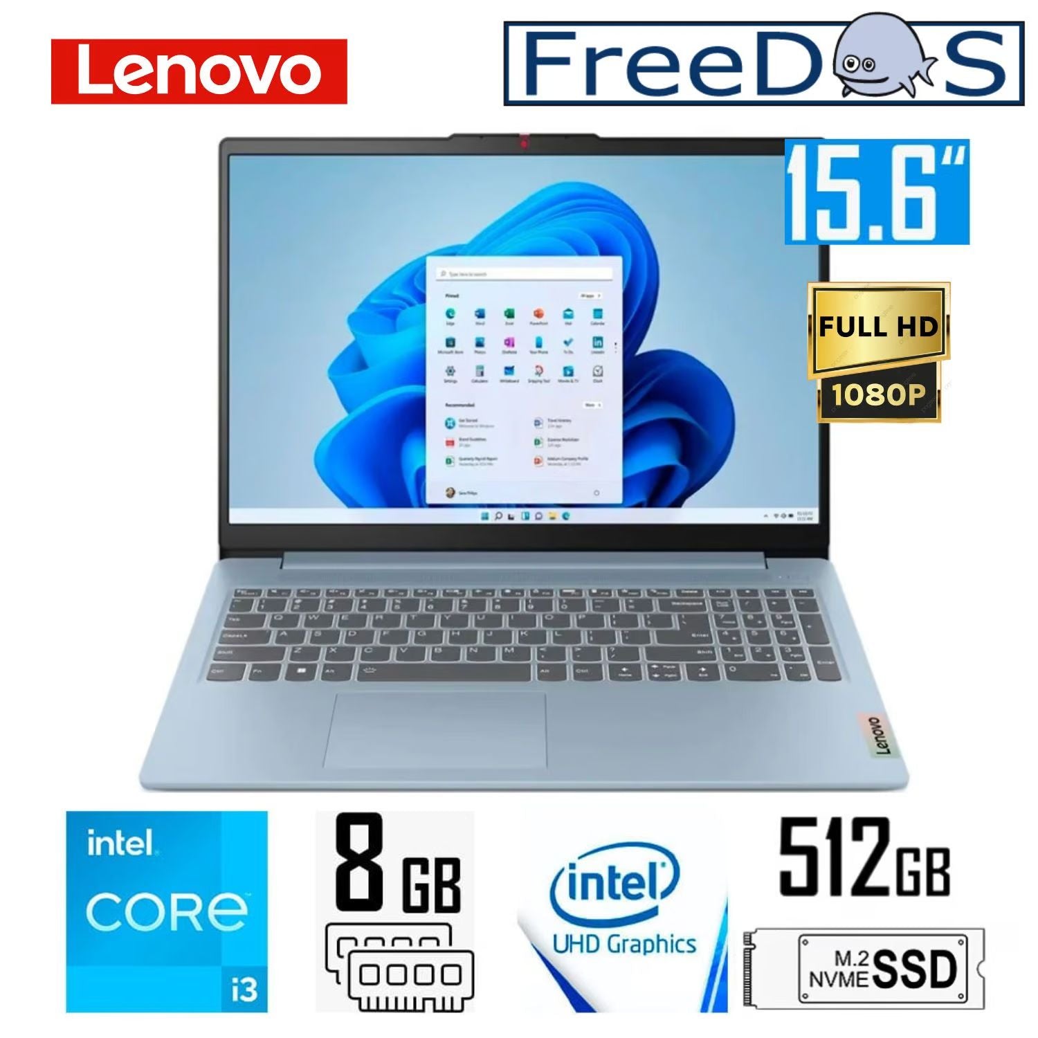 Laptop Lenovo Ideapad Slim 3 15IAN8 Intel Corei3-N305 8GB RAM 512GB SSD 15.6" FHD Intel UHD Free Dos