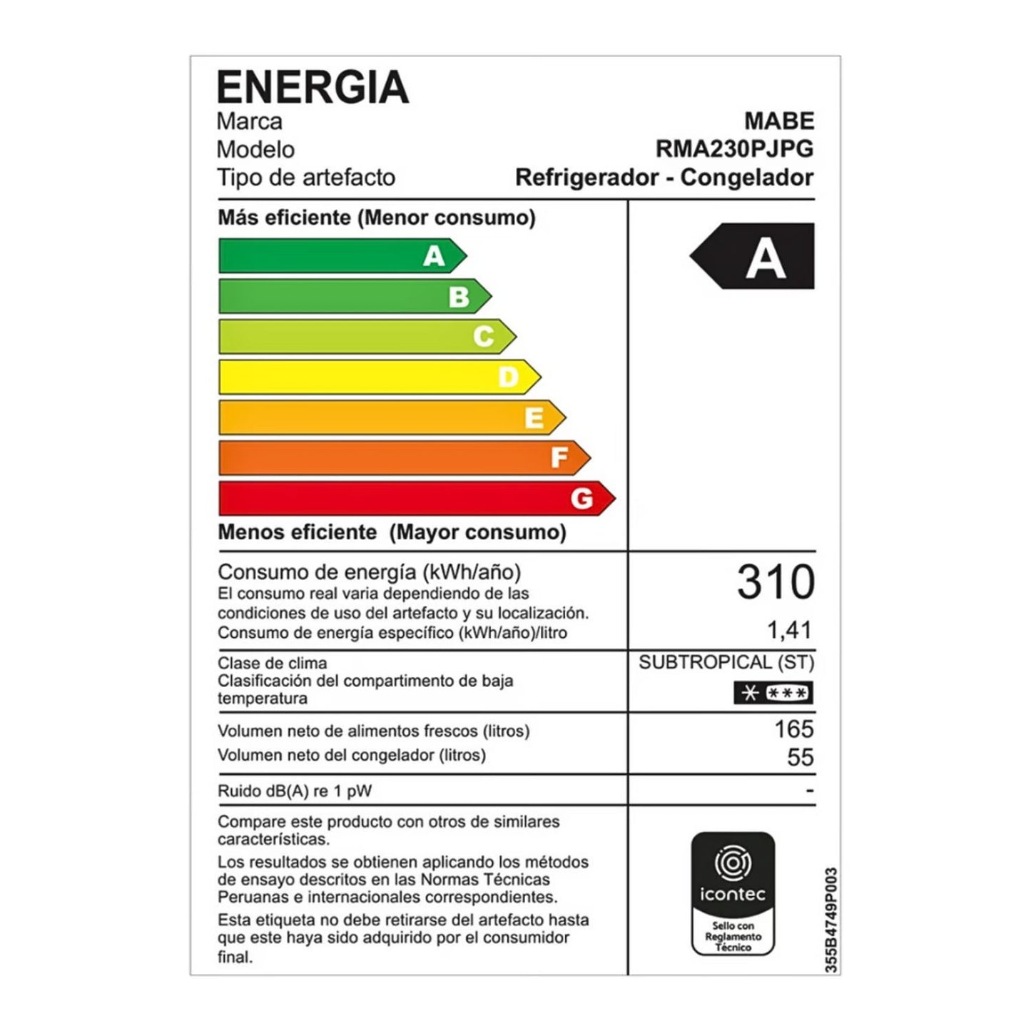 Refrigeradora Mabe 230 Lt RMA230PJPG No Frost - Grafito