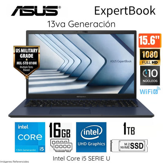 Laptop Asus ExpertBook Intel Core i5-1335U 16GB RAM 1TB SSD 15.6" FHD B1502CVA-NJ1434- Star Black