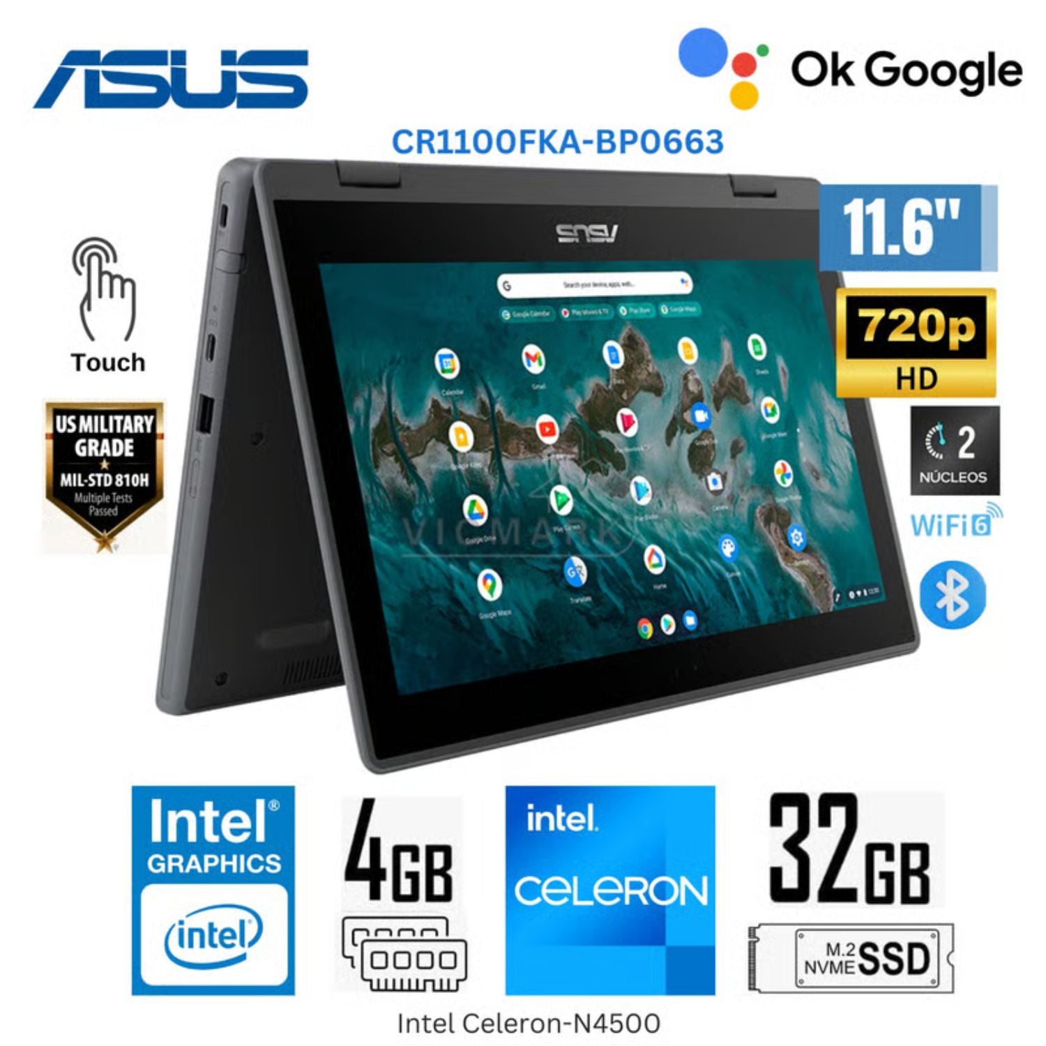 Laptop Asus CR1100FKA-BP0663 Intel Celeron N4500 4GB RAM 32GB EMMC Pantalla Touch -Dark Grey