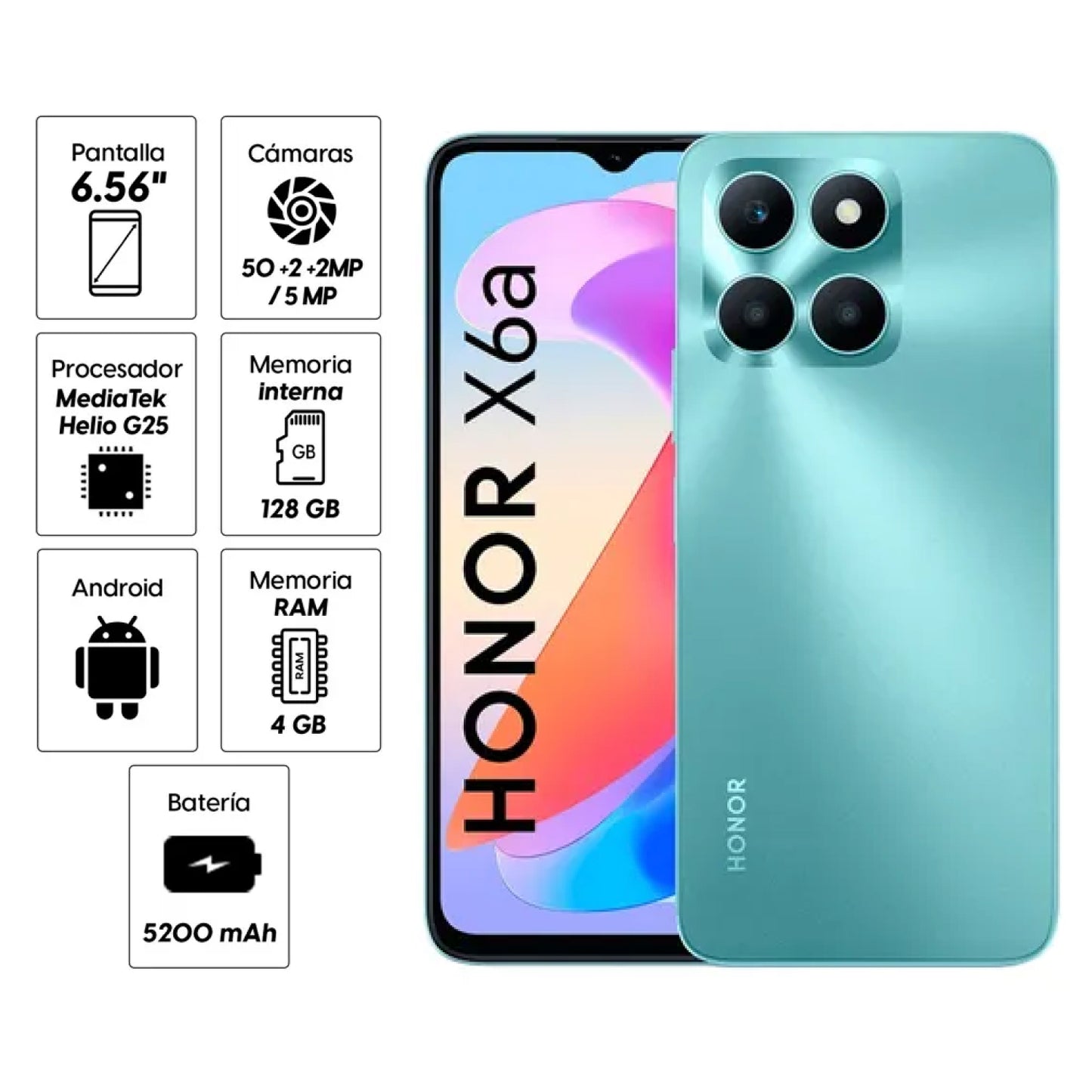 Celular Libre Honor X6A 6.56" 128GB 4GB RAM Cyan Lake