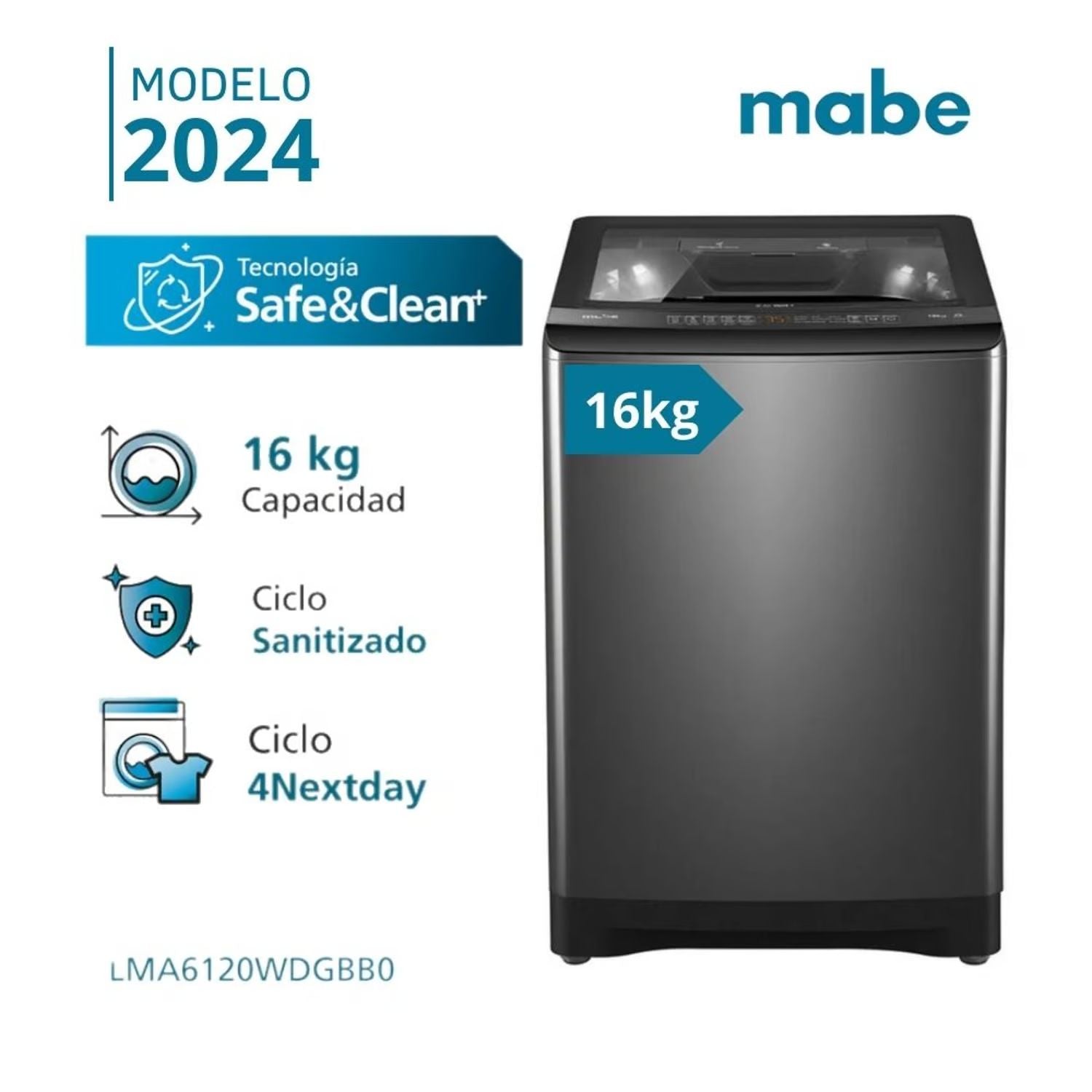 Lavadora Automática 16 Kg Diamond Gray Mabe - LMA6120WDGBB0