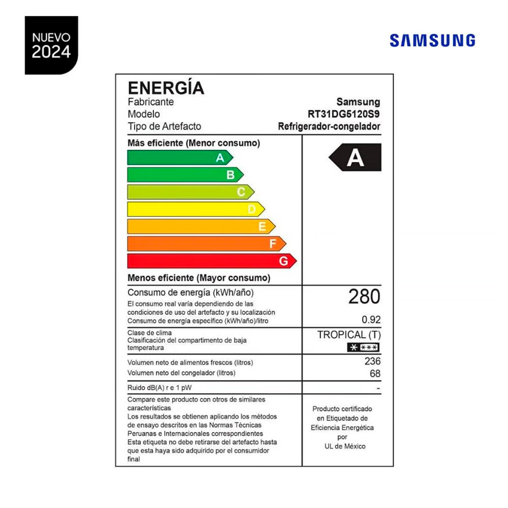 REFRIGERADORA TOP FREEZER SAMSUNG 301 LT RT31DG5120S9