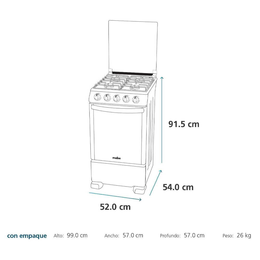 Cocina  Mabe de Pie a Gas 52 cm Inox TX5110P1