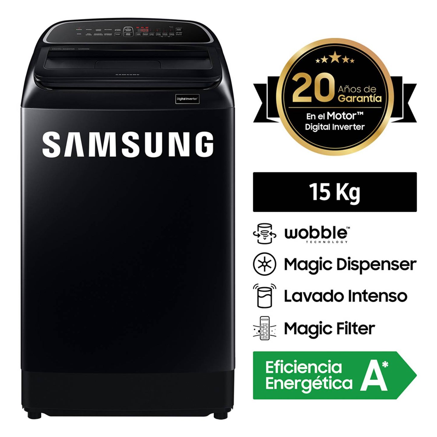 Lavadora Samsung WA15T5260BV 15 Kg Eco Inverter - Negro