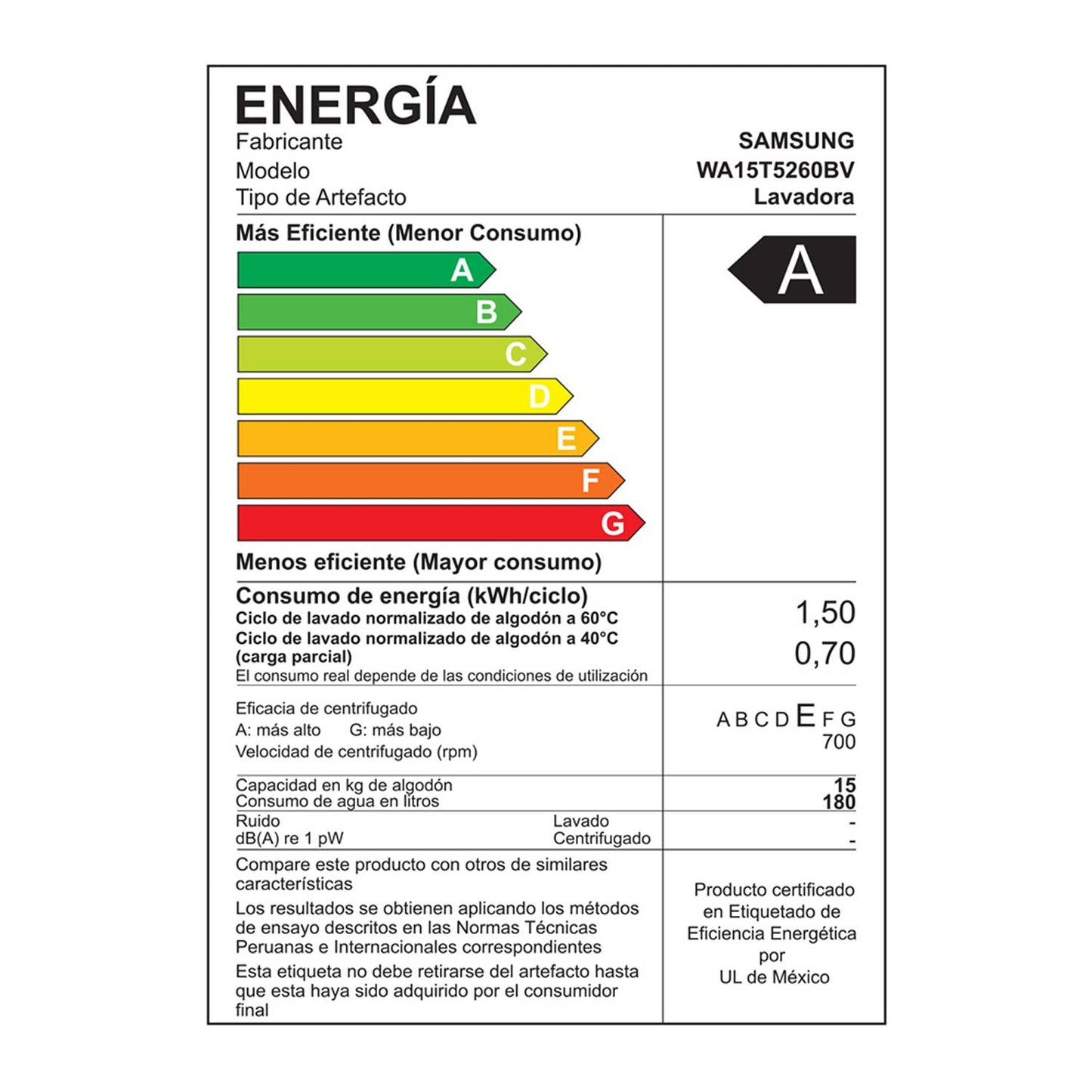 Lavadora Samsung WA15T5260BV 15 Kg Eco Inverter - Negro