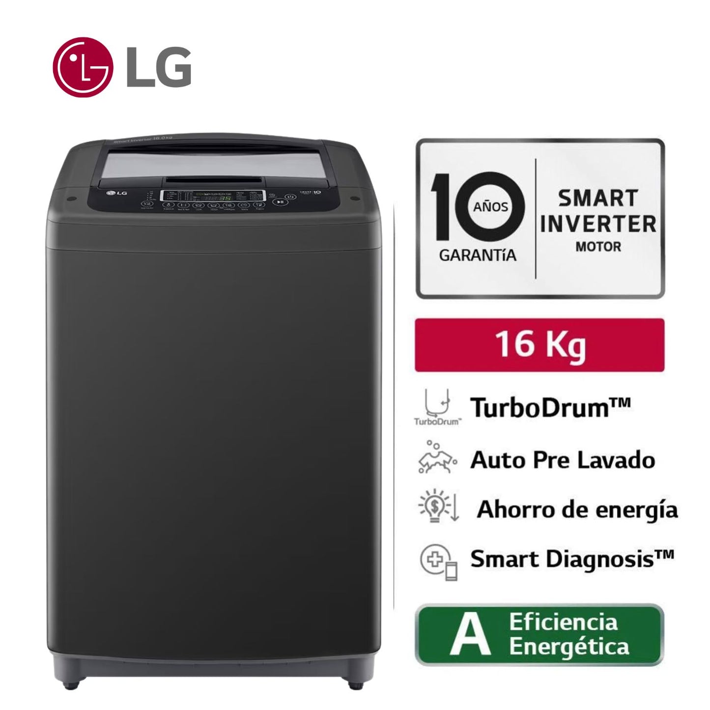 Lavadora LG 16 kg WT16BPB carga superior Smart Inverter con TurboDrum