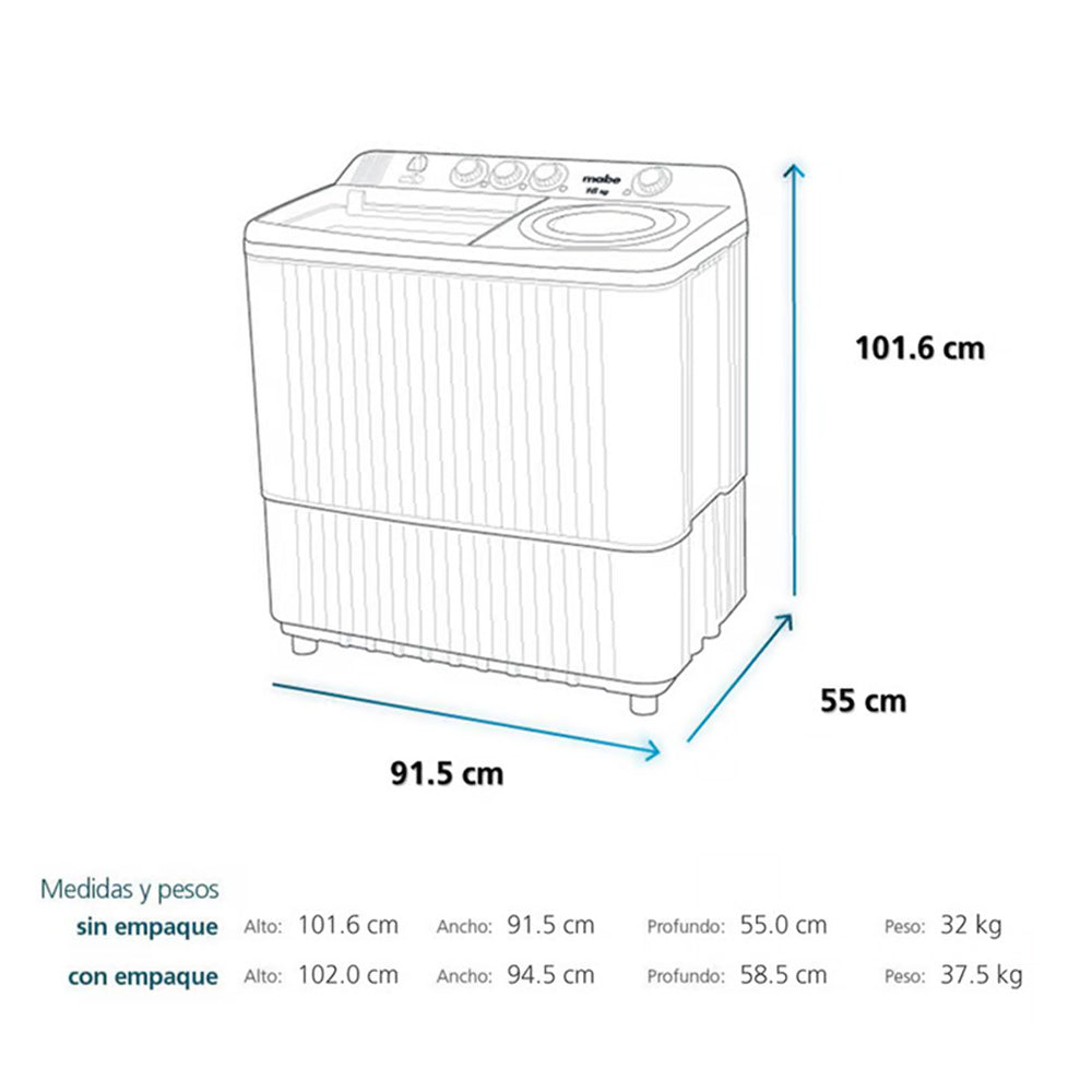 Lavadora Mabe Semiautomatica 16 Kg Blanco - LMD6124PBBB0