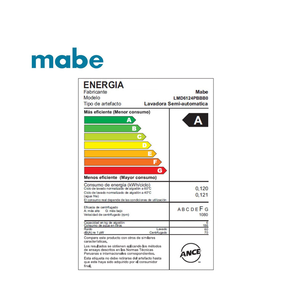 Lavadora Mabe Semiautomatica 16 Kg Blanco - LMD6124PBBB0